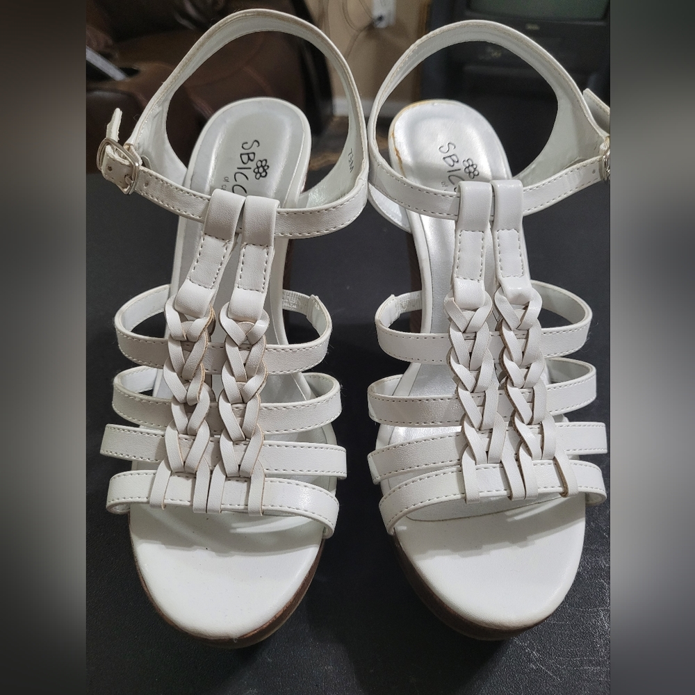 Sbicca of California white-strapped wedges